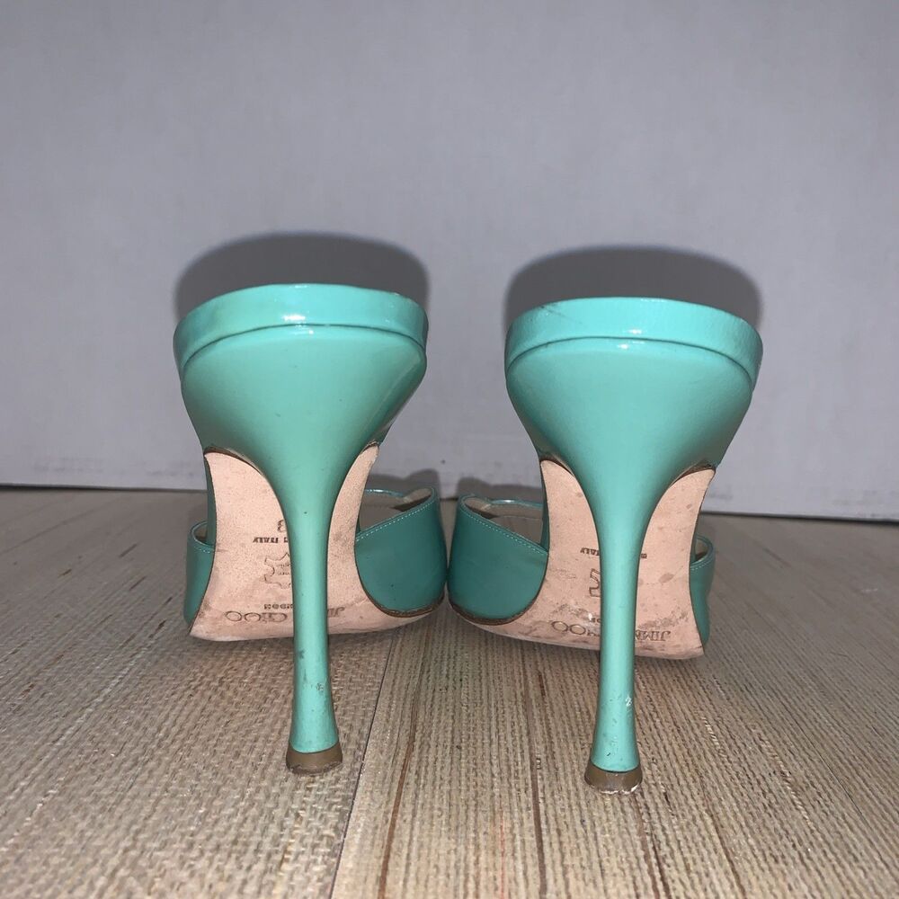 Jimmy Choo Turquoise/Green Patent Leather Sandals Preppy Office Womens 8 EU 38 - Picture 4 of 16